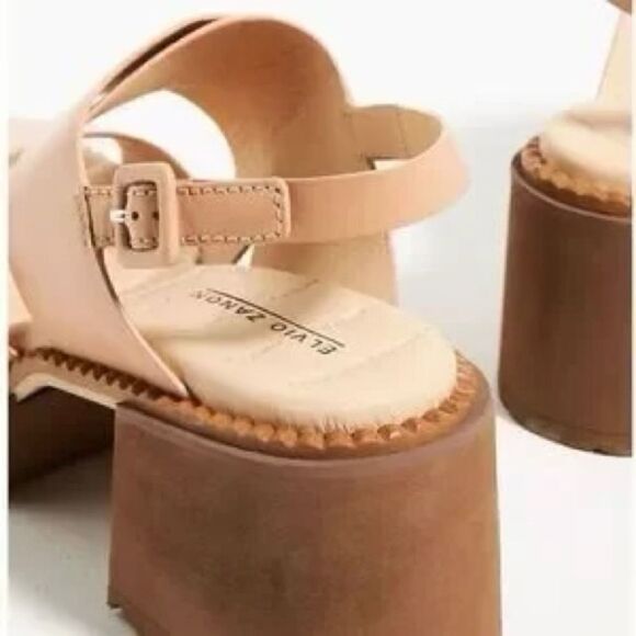New Elvio Zanon Slingback Heels Chunky Heel Sandals Neutral Leather EU 38 US 8 - Picture 11 of 11